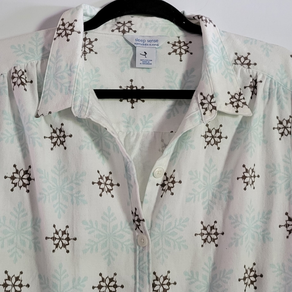 NEW Sleep Sense Snowflake Portuguese Flannel Button-Down Night Shirt, Large - Picture 4 of 10